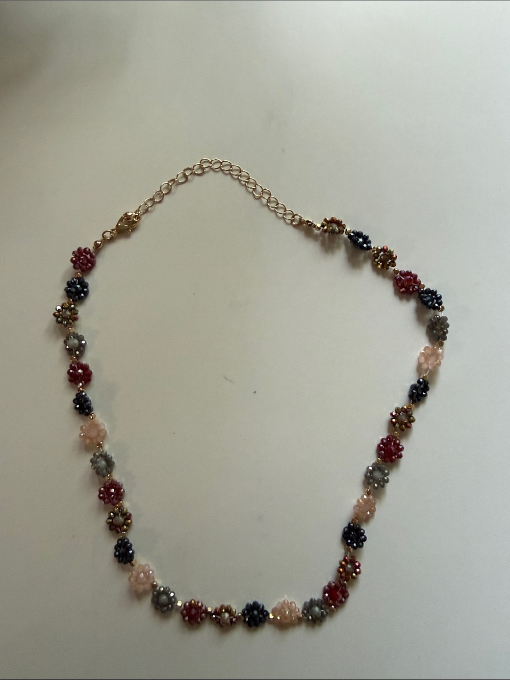 Delicate Multicolor Floral Bead Necklace - Gold Chain